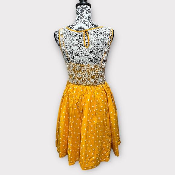 Anthropologie Moulinette Souers Yellow Polka Dot Floral Lace Melora Dress SZ 6 - Picture 3 of 16